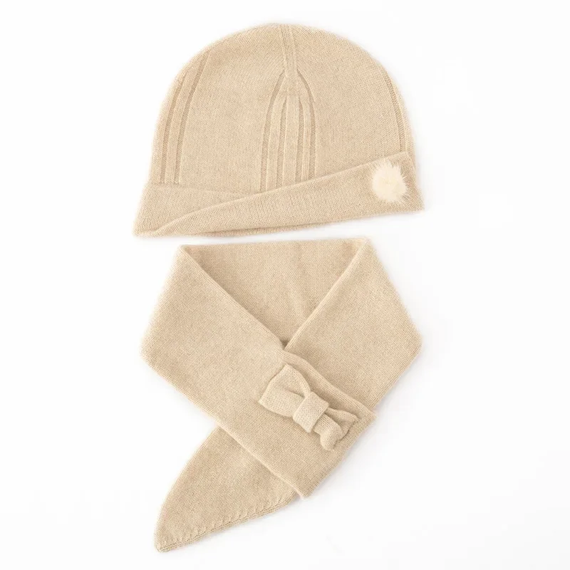 

Cross-border hot autumn and winter cashmere women's outer wear warm knitted neck protection fashion temperament hat scarf set