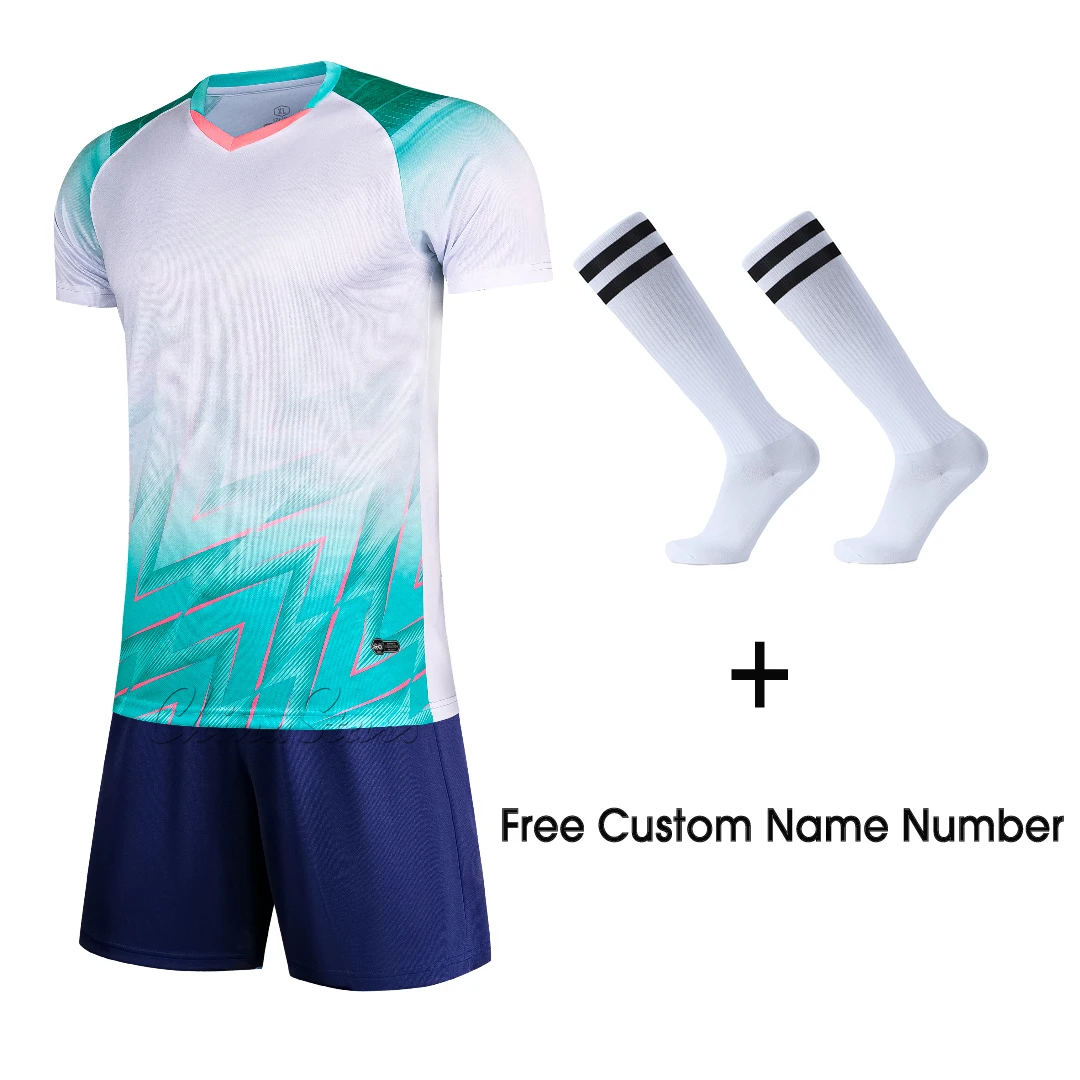 Hot Men Survetement Football Training Jerseys Uniforms Boys Soccer Tops Shorts Soccer Sets Clothes Custom Adult Tracksuit Blue