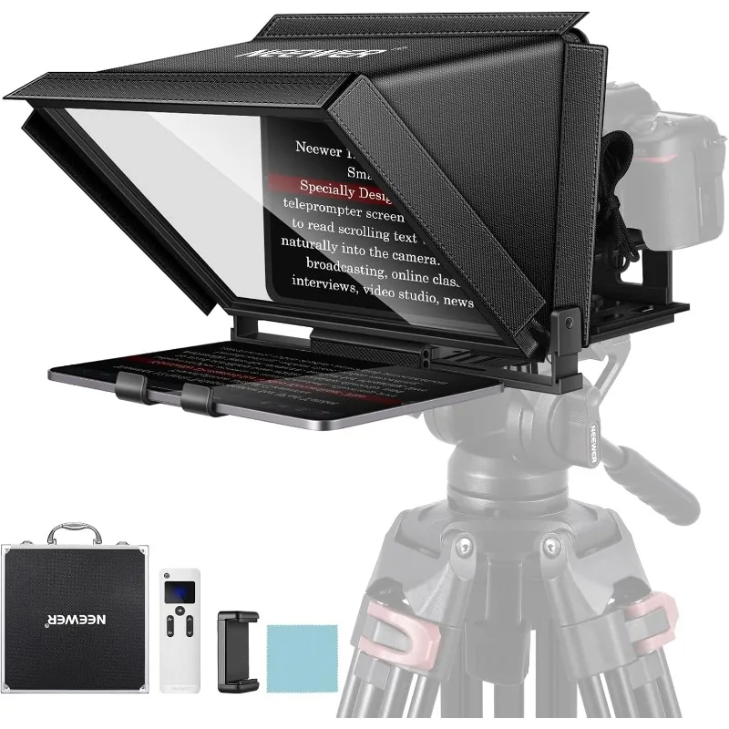 X12 14 inch Aluminum Alloy Teleprompter for iPad Tablet Smartphone DSLR Cameras with Remote Control, Carry Case