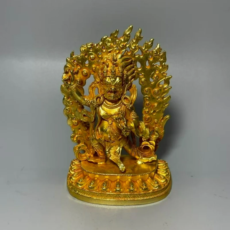 Vintage Gilt Copper Tibetan Mahakala God of Wealth Buddha Statue Feng Shui Home Protection Decoration Worship Crafts