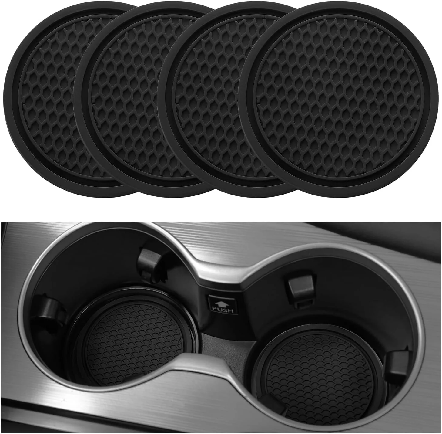 2PCS Universal Auto Non-Slip Cup Holder Embedded in Ornaments Silicone Coaster, Car Interior Accessories Sets, Black - Detail 1