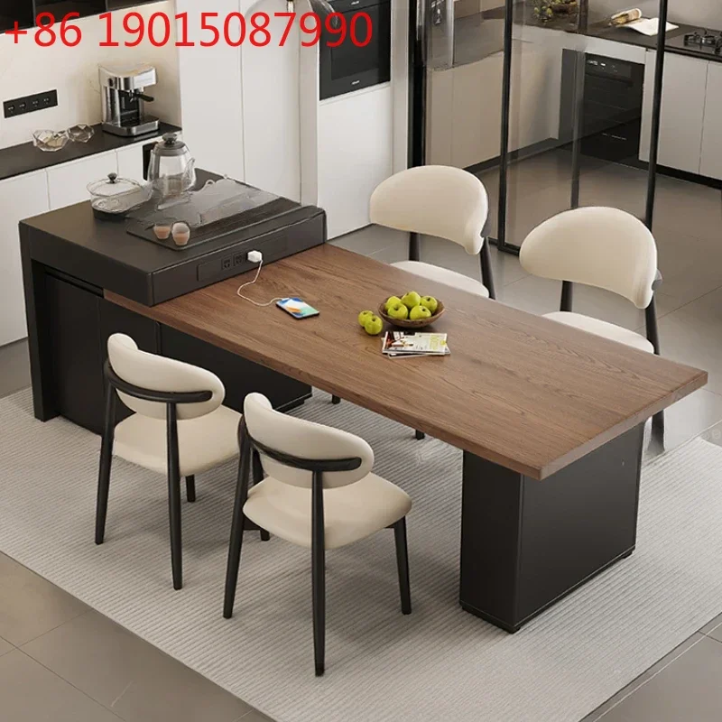 Mesas de Comedor de Lujo Modernas de Madera Negra con Enchufe, Mesas de Cocina Tipo Isla, Sillas y Mesas Centrales Extensibles, Muebles