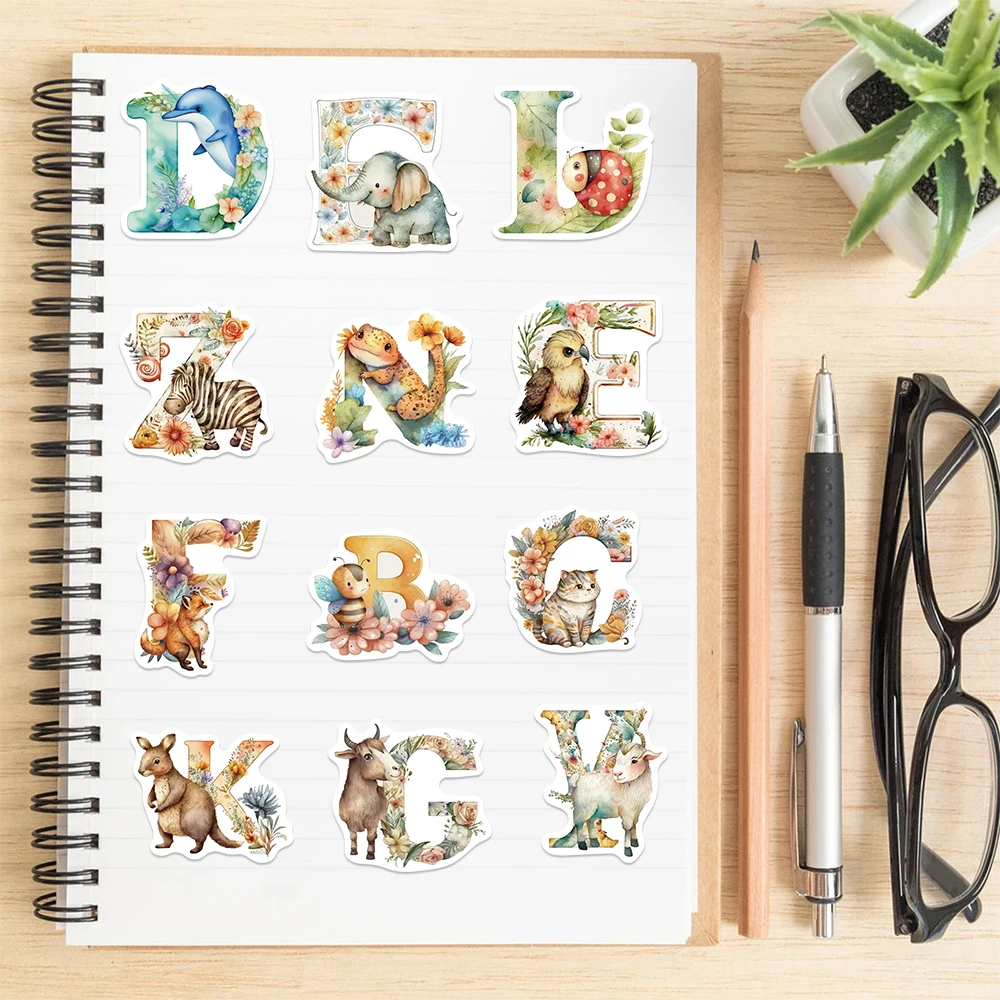 52pcs Cute Cartoon Animals Alphabet Stickers Waterproof Graffiti Vinyl Decals For Laptop Water Bottle Luggage Notebook