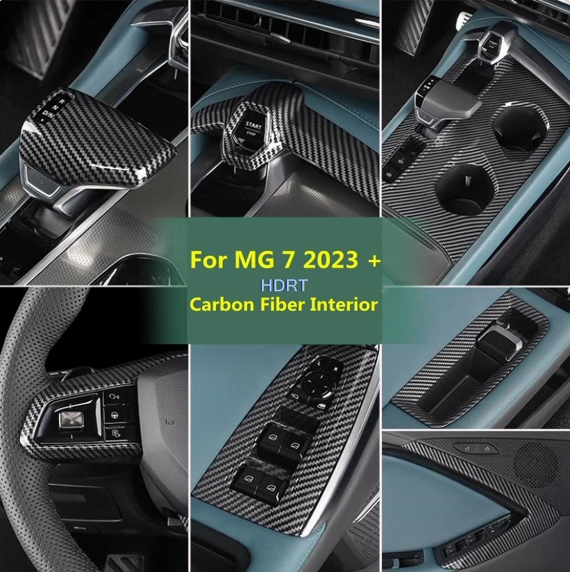 Car Styling Carbon Fiber Interior Steering Wheel Air Vent Outlet Cover Gear Shift Head Window Control Panel For MG 7 MG7 2023 +