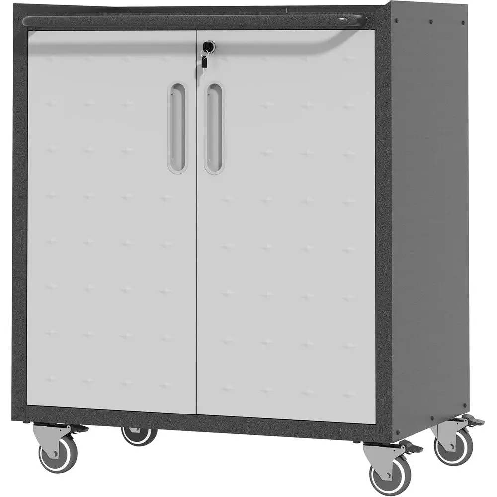 

Передвижной металлический инструментальный шкаф на колесах с полками и замком - для хранения в гараже (черный и серый)