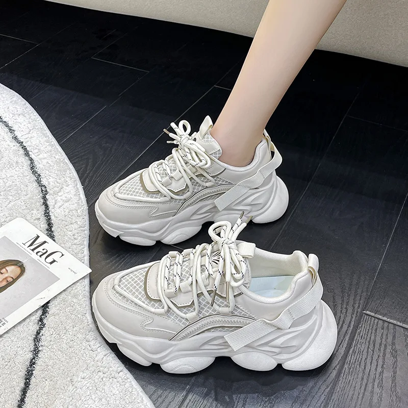 Black Platform Shoes for Women Sneakers Casual White Outdoor Fashion Tennis Sports Shoes Walk Chunky Sneakers Women 2024 Spring