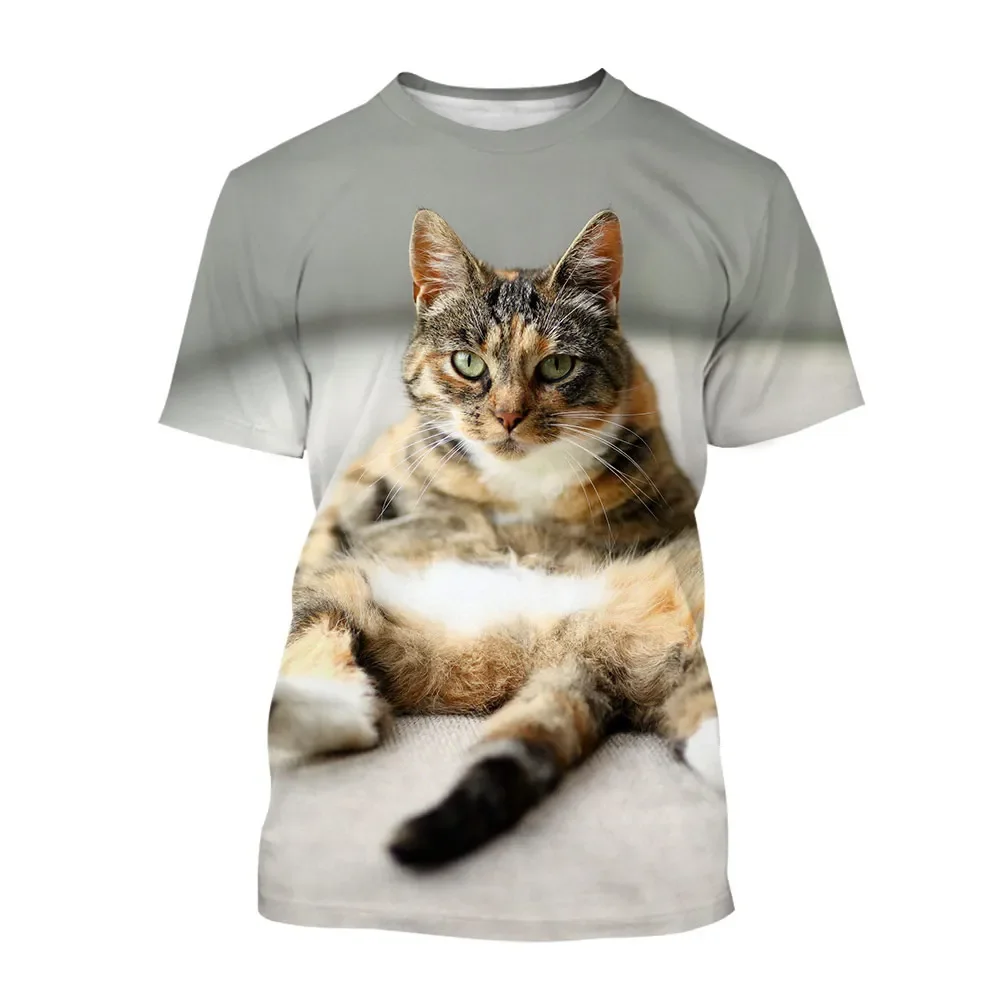 

New 3d Funny Animal Cat Pattern T-shirt Summer Fashion Cute Hip Hop Casual Print Top Men Women Children's Round Neck Thin Dress