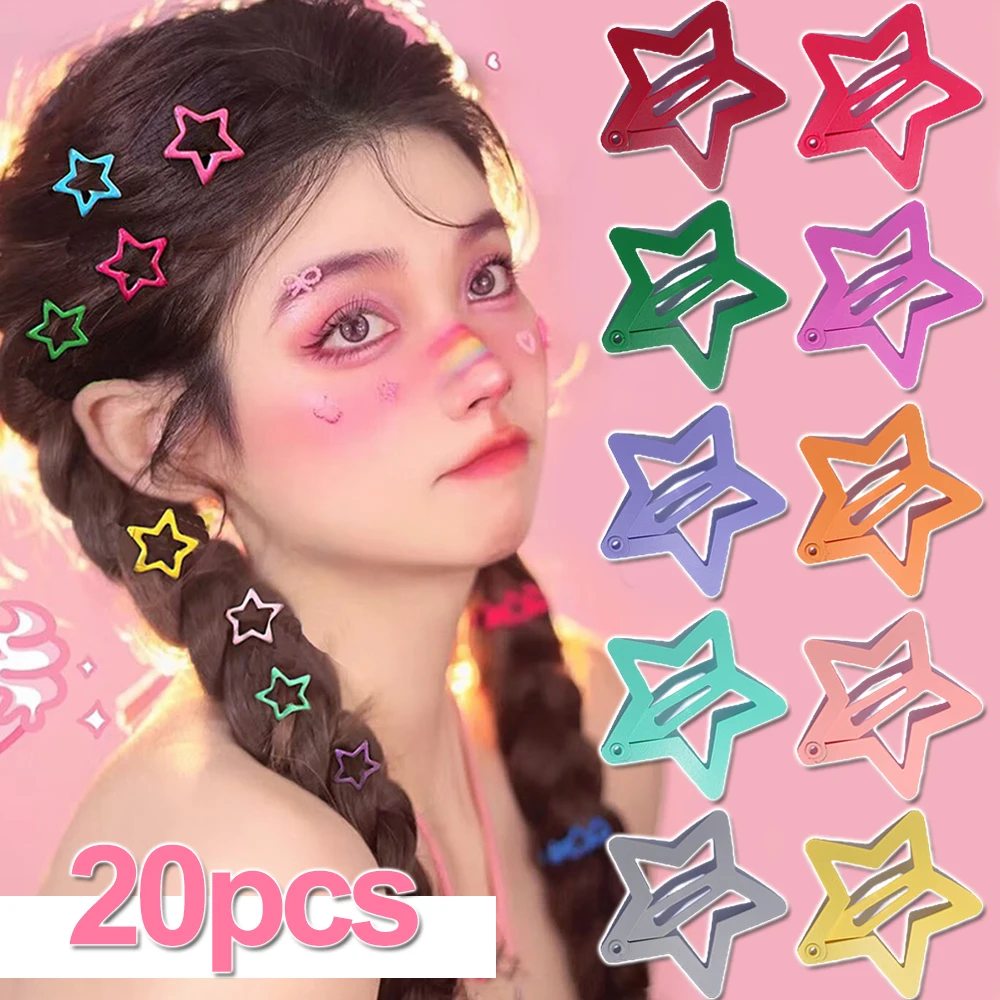 1/20PCS Colorful Star BB Hairclips Y2K Girls Star Barrettes Metal Snap Clips Hairpins Women Headdress Hair Jewelry Accessories