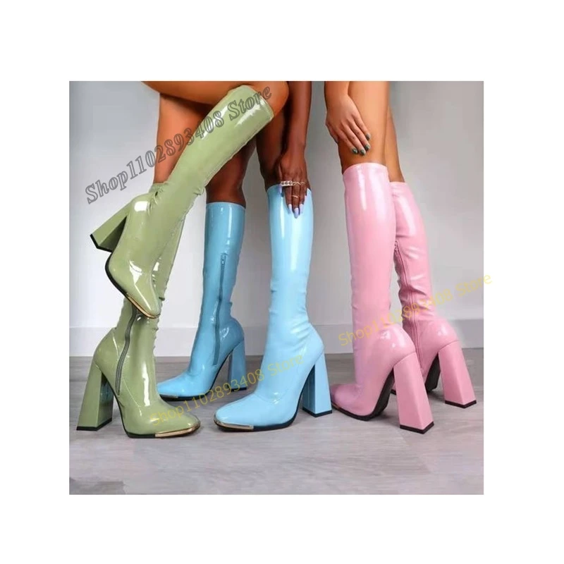 

Solid Matte Leather Chunky Heel Mid Calf Boots Side Zippers Pointed Toe Women Shoes Square Toe2023 Fashion Sexy Zapatillas Mujer