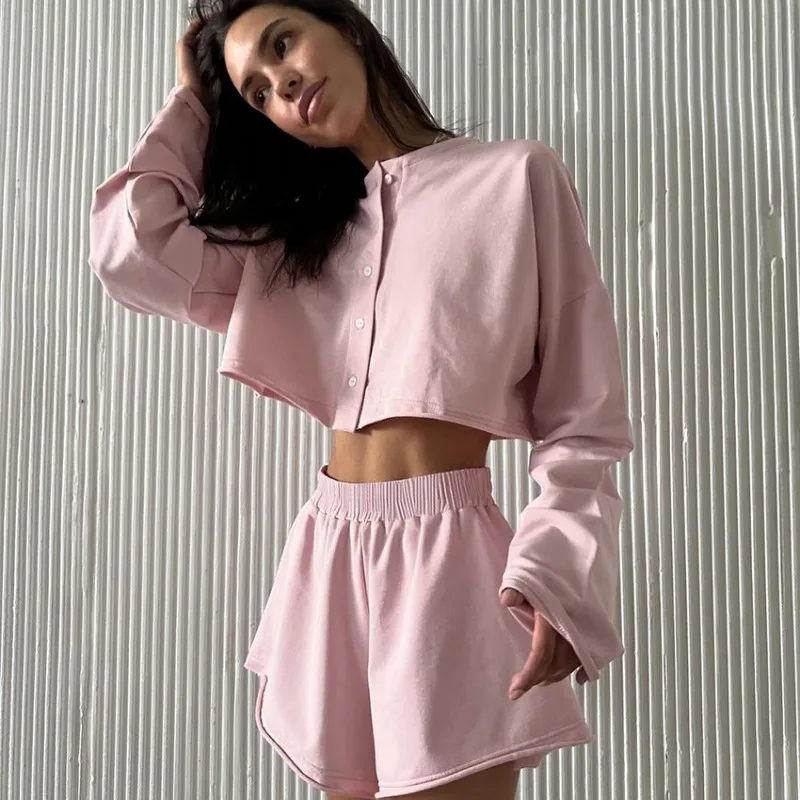 2026 Summer New Women's Cardigan Pajamas Long Sleeves and Shorts Loose Fit Loungewear Ultimate Comfort European American Style
