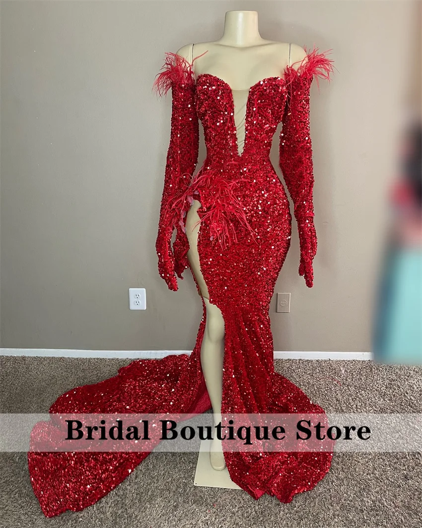 Glitter Red Prom Dresses For Special Occasions Birthday Dress Sequins GownBead Crystals Evening Gown Customized