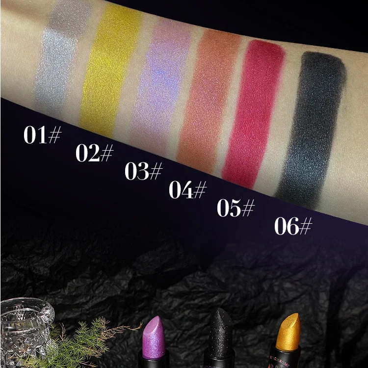 1PC Black Fine Flash Lipstick Waterproof Long Lasting Non-stick Cup Pearlescent Silver Gold Lipsticks Women Lips Makeup Cosmetic