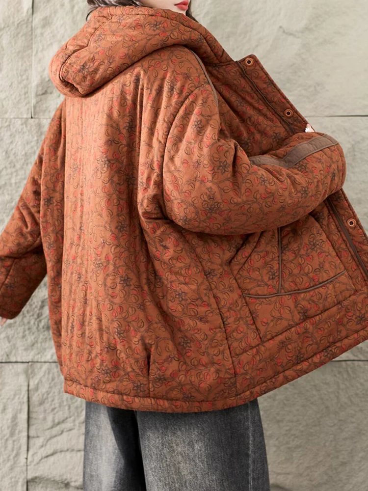 Masss Wasss hiver mode chaud rembourré vestes femmes décontracté surdimensionné imprimé à capuche Parkas femmes Floral Vintage épaissir manteaux