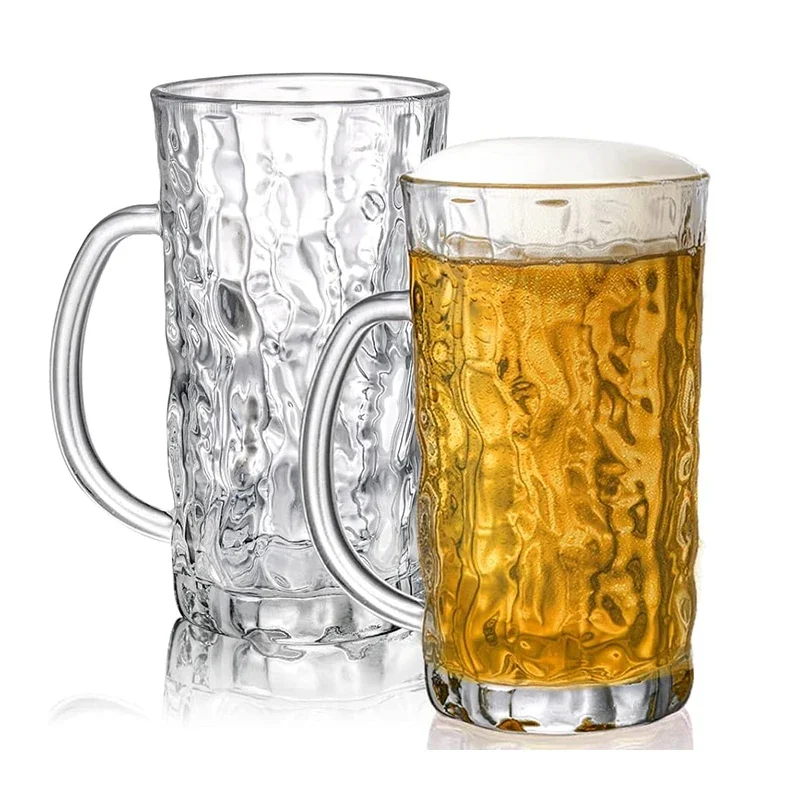 2pcs Thickened Beer Glass 360ML Handle Beer Cup for Bar Home Party Heat Resistant Cold Beverage Transparent Coffee Drinkware