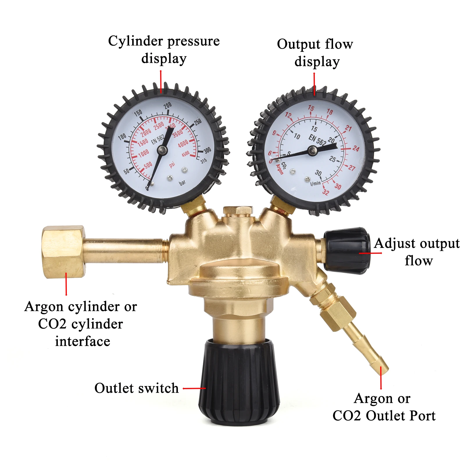 Valvola riduttore di pressione Argon CO2 calibri Fit MIG/MAG misuratore di portata TIG regolatore di Gas regolatore di saldatura 315 Bar