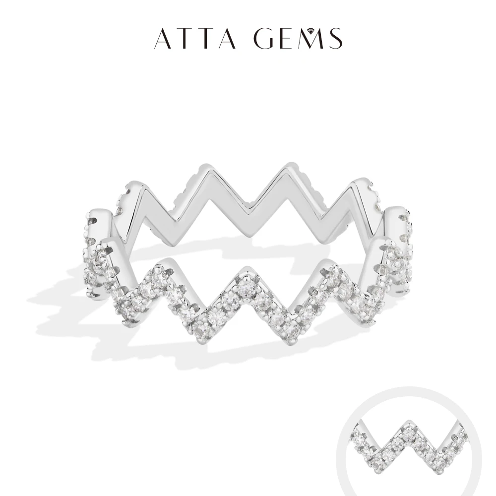 

ATTAGEMS Zigzag Wave Pave Moissanite Rings for Women S925 Silver Eternity Stackable Band Dainty Versatile Everyday Party Jewelry
