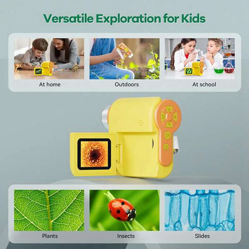 Microscopio para niños, microscopio de mano 1000X con pantalla HD para niños con luces LED ajustables para niños