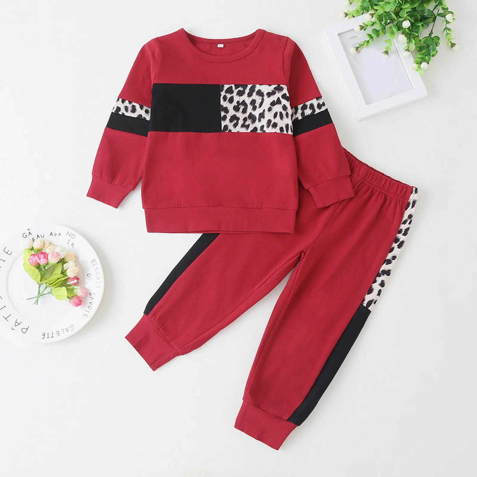 Kepi Baby Toddler Kids Baby Boys Girls Fashion Patchwork Leopard Tops+ Pants Outfits Set Kid Athletic Shirt