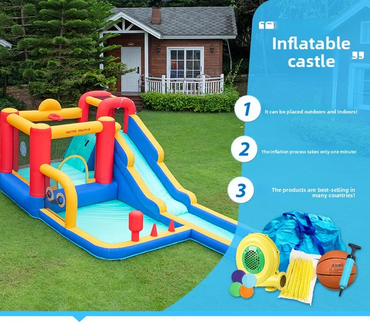 돌핀 박사 풍선 바운서 어린이용 홈 캐슬 풍선 워터 슬라이드 어린이 파티 장난감 풍선 점핑 성