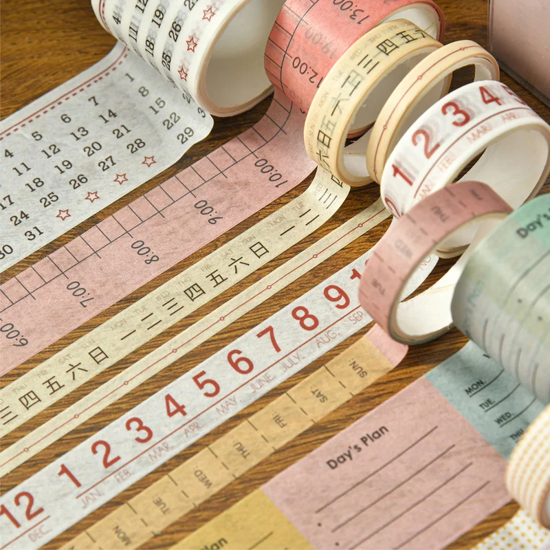 5 Rolls/set washi Tapes Timeline Date Weekly Masking Tape Daily Plan Vintage Stickers Month Clock DIY Planner Office Adhesive