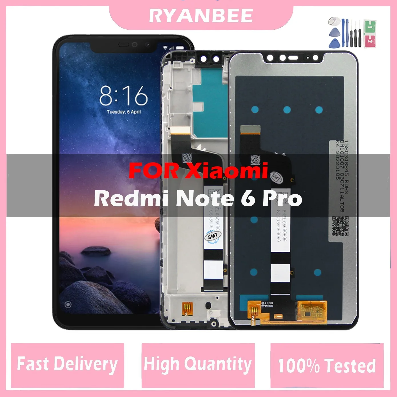 

Оригинальный ЖК-дисплей Xiaomi 6,26 ''Redmi Note 6 Pro, сенсорный экран, дигитайзер для Redmi Note6 Pro, сменный экран в сборе M1806E7TG