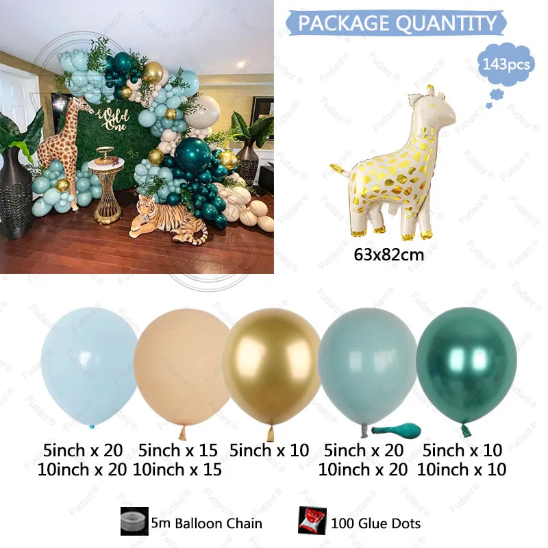 143pcs Jungle Safari Theme Balloons Garland Arch Kit For Baby Shower Kids Birthday Party Decors Giraffe Foil Balloons Air Globos