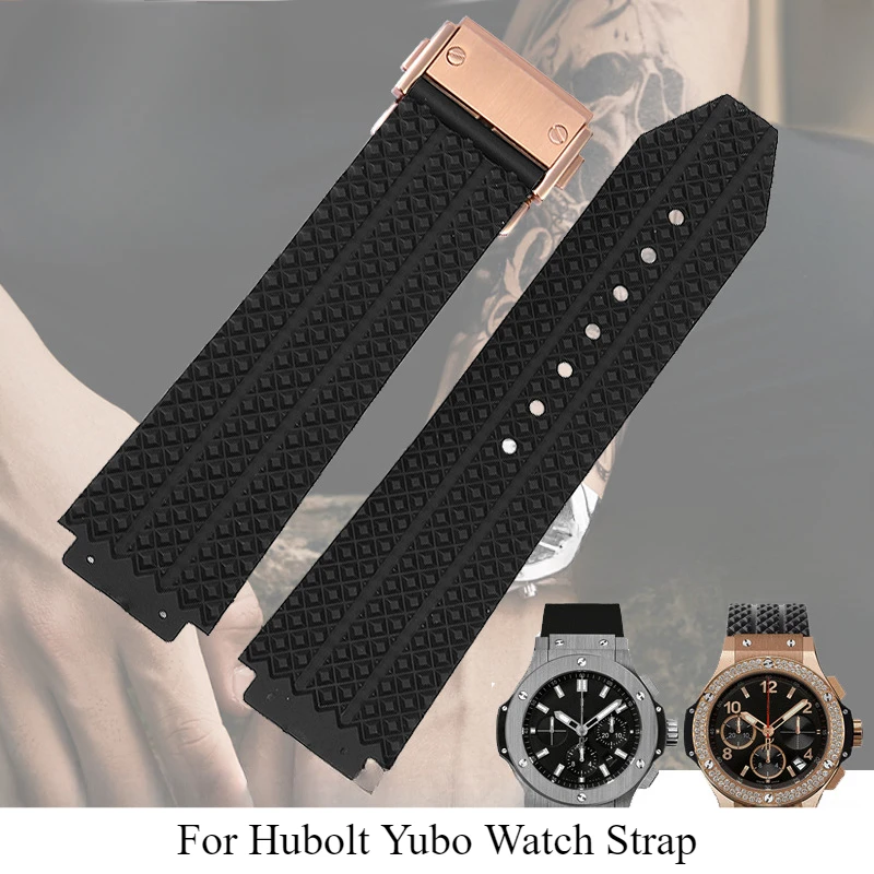 Odświeżające wygodne gumowe paski do zegarków dla Hublot Yubo Classic Fusion Big Bang Series Dainty wodoodporny pasek 26x19mm 24x17mm