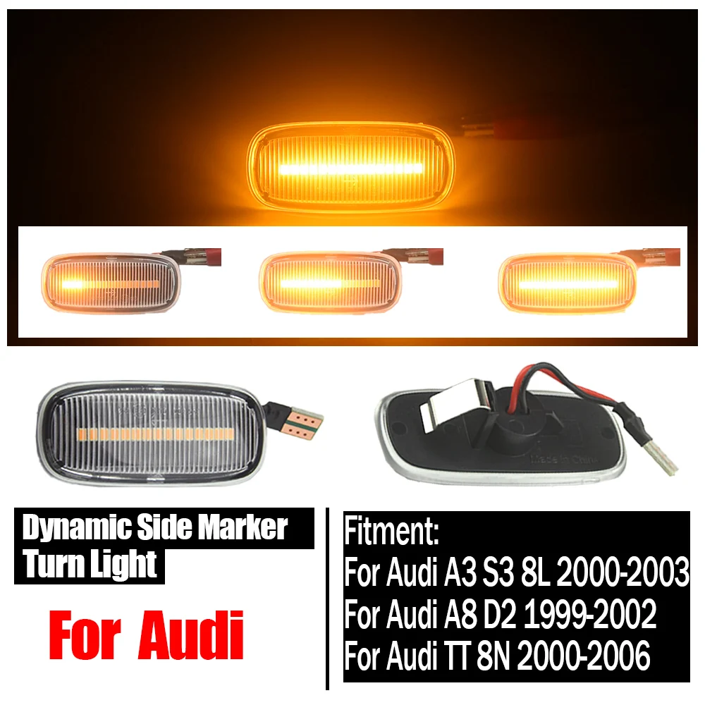Smoked Black/Clear For Audi A3 S3 8L 2000-2003 Dynamic Turn Signal Light LED Side Marker Fender Sequential Indicator Lamp
