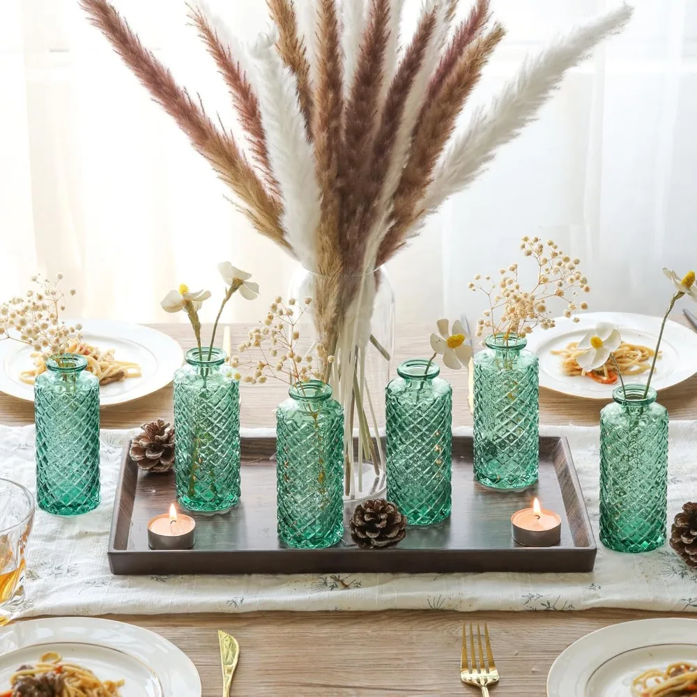 مجموعة مزهريات برعم زجاجية مكونة من 12 قطعة، مزهريات برعم ماسية صغيرة بكميات كبيرة، مزهريات زهور صغيرة للقطع المركزية، قطعة مركزية للديكور العتيق