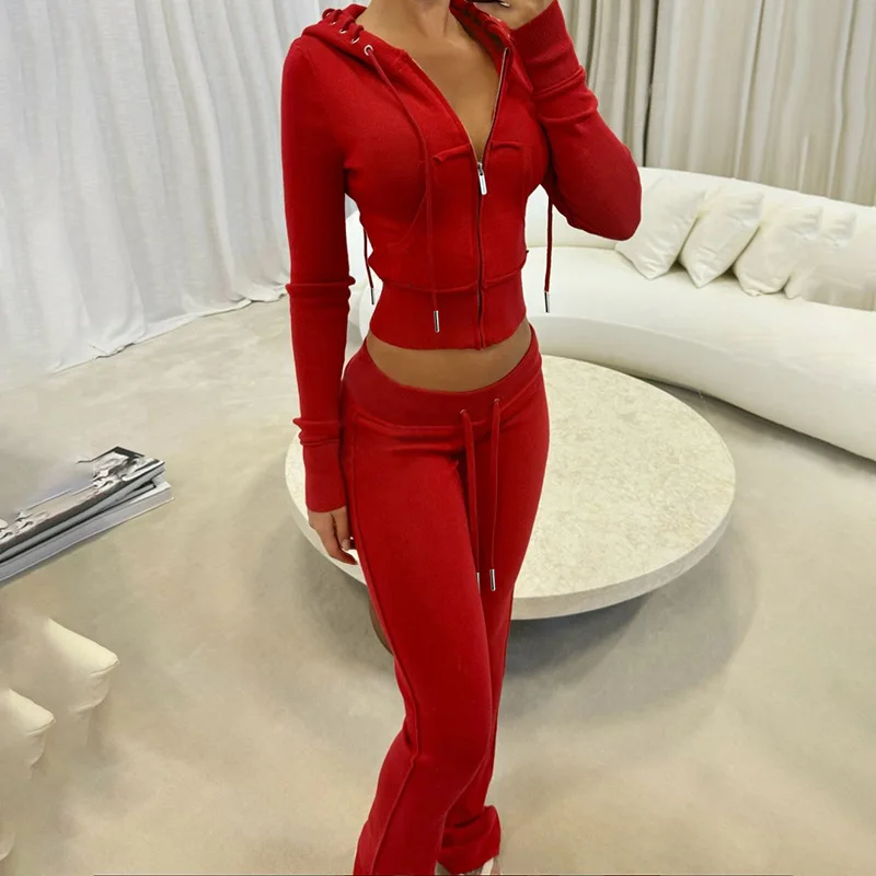 Elegant Hooded Long Sleeved Coats & Long Pant Set Women Casual Pocket Slim Sport Outfits 2024 Fashion Patchwork Solid 2Pc Suits