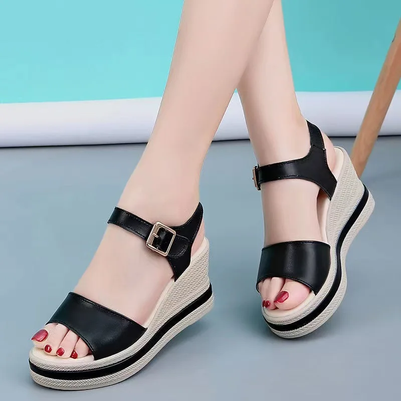 Trendy Fish Mouth Sandals 2024 Summer New Thick Sole Slope Heel Simple and Versatile One Line Strap Slippers Zapatillas Mujer