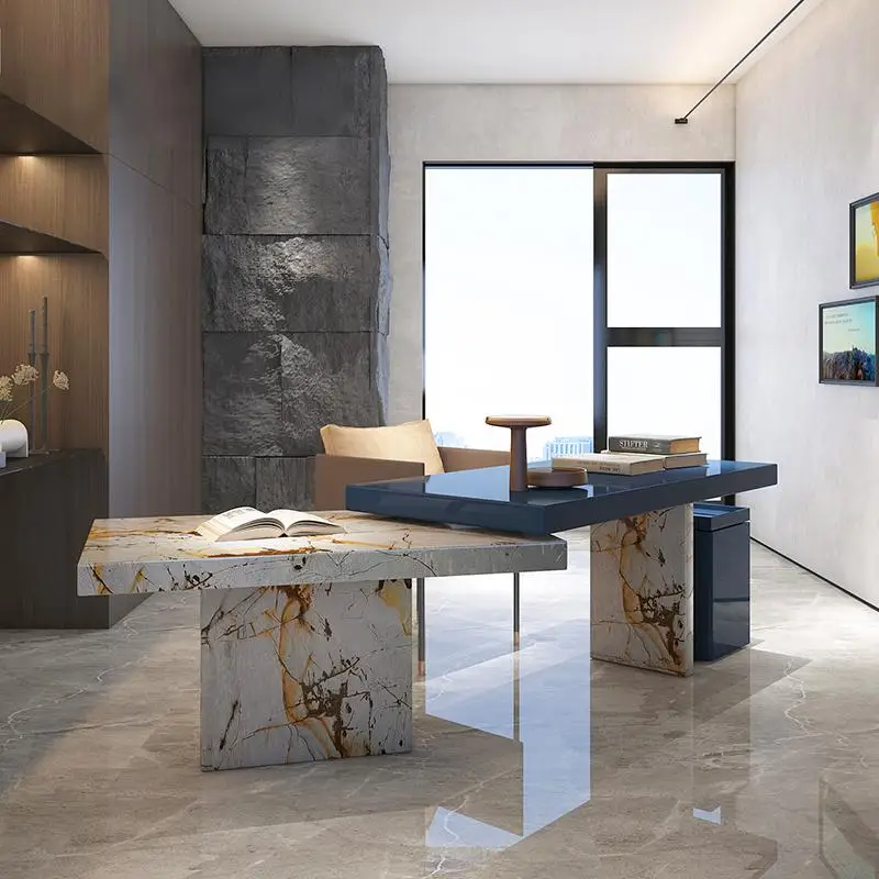 Italian Modern Minimalist Marble Study Desk Luxury Customizable Engineered Stone Office Table with Scratch Resistant Surface