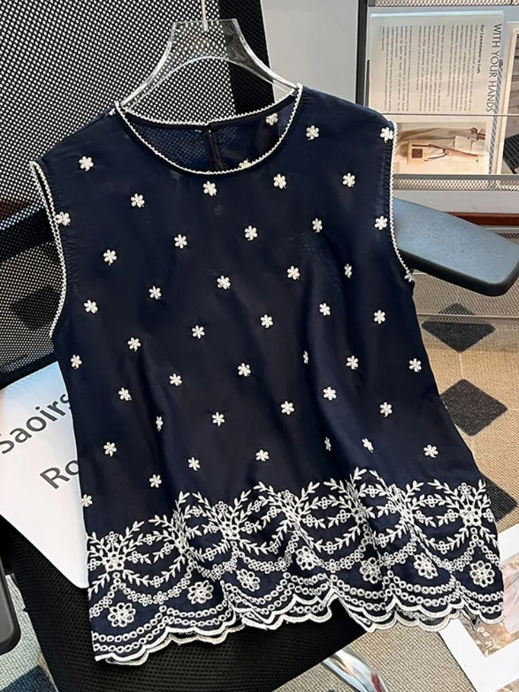 

Женский жилет irt с тяжелой вышивкой и вырезом, летний элитный жилет с самосохранением, корейский свободный крой, кружево