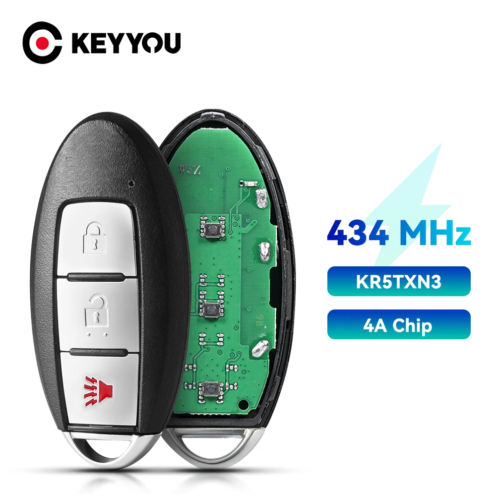 

KEYYOU 2+1 Buttons Remote Car Key 434Mhz 4A Chip For Nissan Kicks 2019 - 2020 Fob KR5TXN3 Keyless Go Smart Control Key