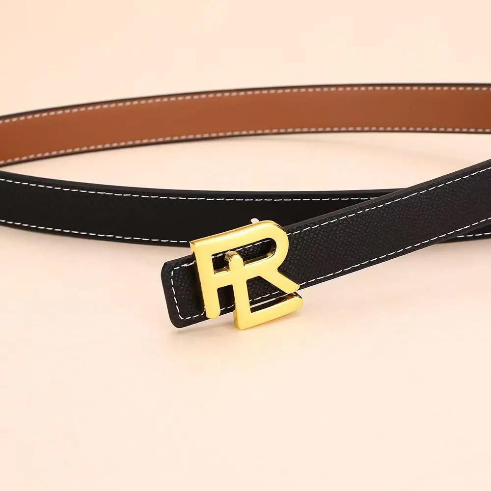 حزام نسائي على الموضة ذو وجهين بإبزيم ذهبي عالي الجودة مناسب لفساتين حزام الدنيم النسائية #2