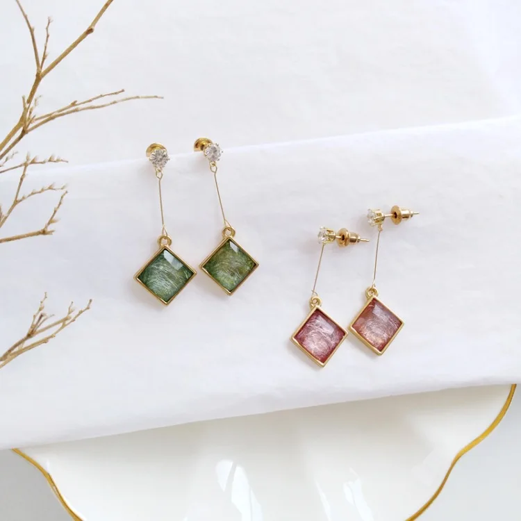 Simple Elegant Transparent Crystal Clips on Earring Without Non Piercing Vintage No Ear Hole Square Rhombus Stone Clip Earrings