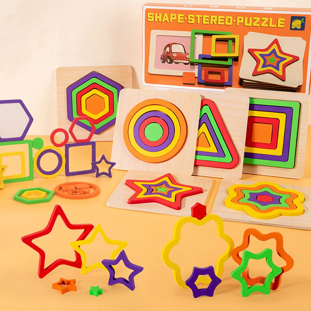 

Wooden Educational Shape Puzzle Colorful Fun Puzzle Game Playthings Birthday Present