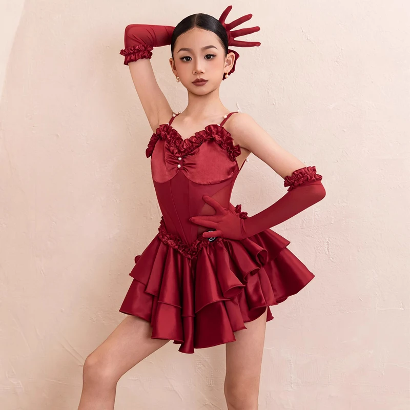Robe professionnelle de danse latine pour filles, robe de concours de danse latine Chacha, Costume de danse latine Samba pour enfants, nouvelle collection 2025 DW10888