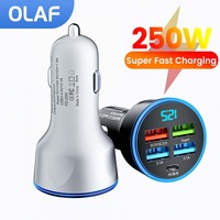 5 Ports USB Car Charger Fast Charge 250W Fast Charging Adapter QC 3.0 Car Charger PD Socket For iPhone Samsung Huawei Xiaomi