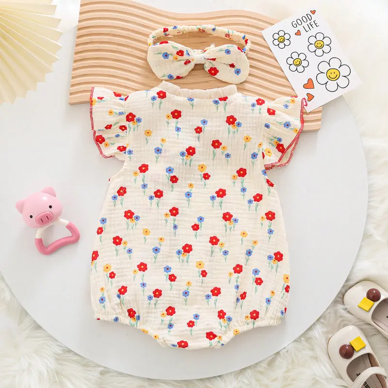 Summer Jumpsuit for Infants and Young Girls Gauze Wrapped Fart Clothes Princess Triangle Clothes