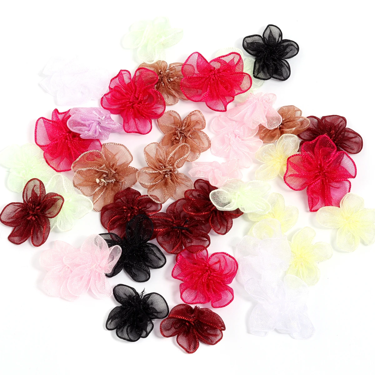 20pcs/pack 3cm Snow Gauze Leafless Pentagonal Flower Clothing Hair DIY Handmade Craft Decoration Accessories Wholesale