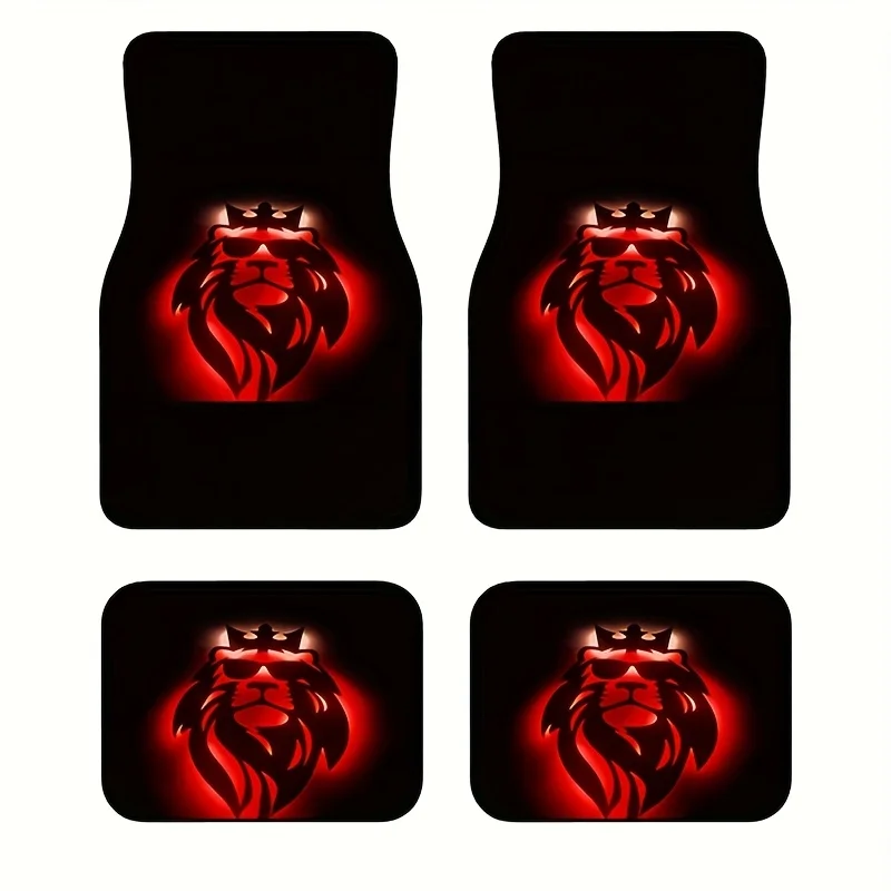 4 Uds. Alfombrillas para coche con temática del Rey León compatibles con coches, camiones y SUV, diseño de cabeza de león con patrón de melena de león, duraderas para todas las estaciones