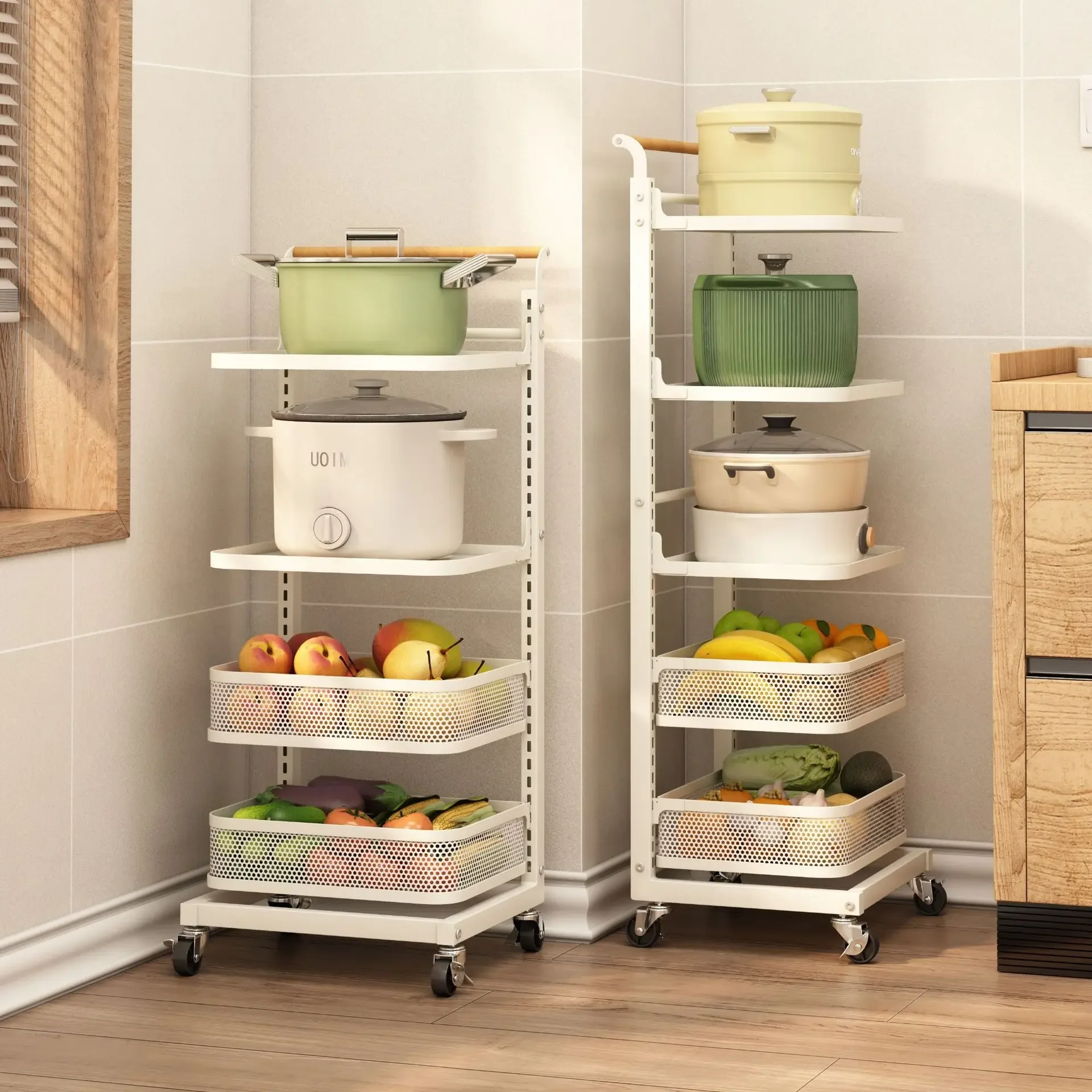 Pot rack, kitchen storage rack, floor-standing multi-layer, household adjustable pot rack, iron pot rack