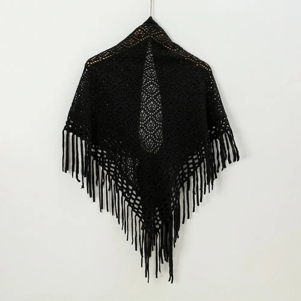 

Trendy Retro Knitted Shawls Solid Color Soft Hollow Scarves Versatile Breathable Women Shawls for Women