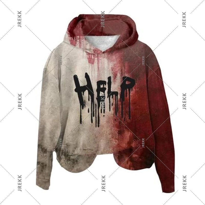 Horror Blood Stains Mischief Hoodie Men Women 3D Print Personality Drawstring Hooded Coat Funny Text I'm Fine Street Sweatshirt