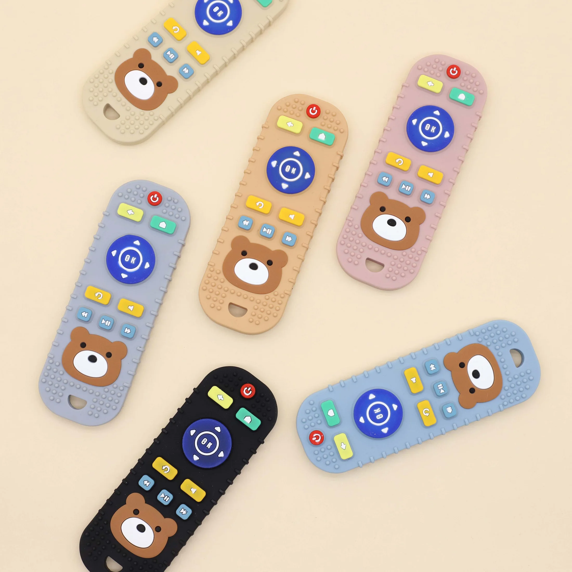 Silicone teether for baby Anti Truth Remote Control Dental Glue Food grade Button Tooth Grinding Comfort Cartoon Bear teether