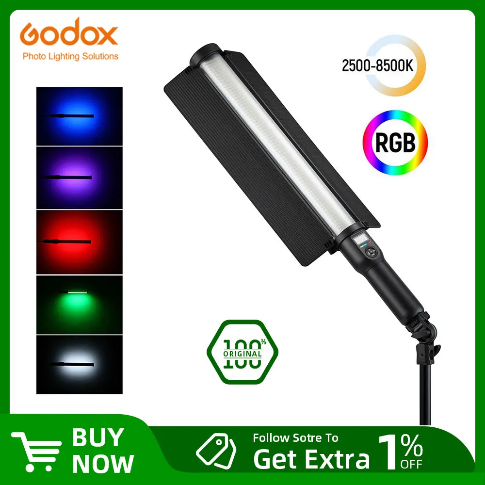 Godox LC500R  2500K-8500K Bi-Color Full Color RGB LED Light Stick Lighting Effects CRI 96 TLCI 98 with Barndoor