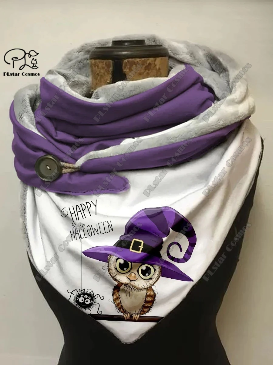 3D printed Halloween series horror pumpkin owl skull pattern women's warm shawl spring and winter small triangle scarf