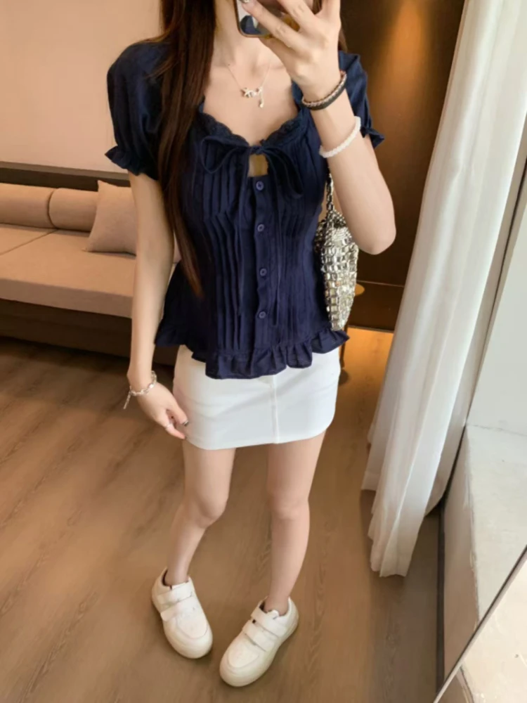 Coreano Sle Knot ort Sve irt Estate da donna di piccole dimensioni Puro desiderio Dimagrante Unico bellissimo top