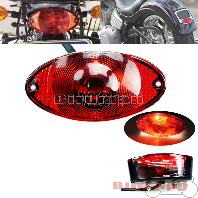 Unviersal Motorcycle Tail Light Red Cat Eye Taillight Rear License Plate Brake Stop Lamp For Cafe Racer Chopper Bobber Custom